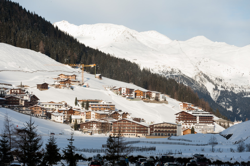 HINTERTUX,AUSTRIA - JANUARY, 20 2015:View of the beautiful ski resort Hintertux, Austria, in the middle of the winter.
