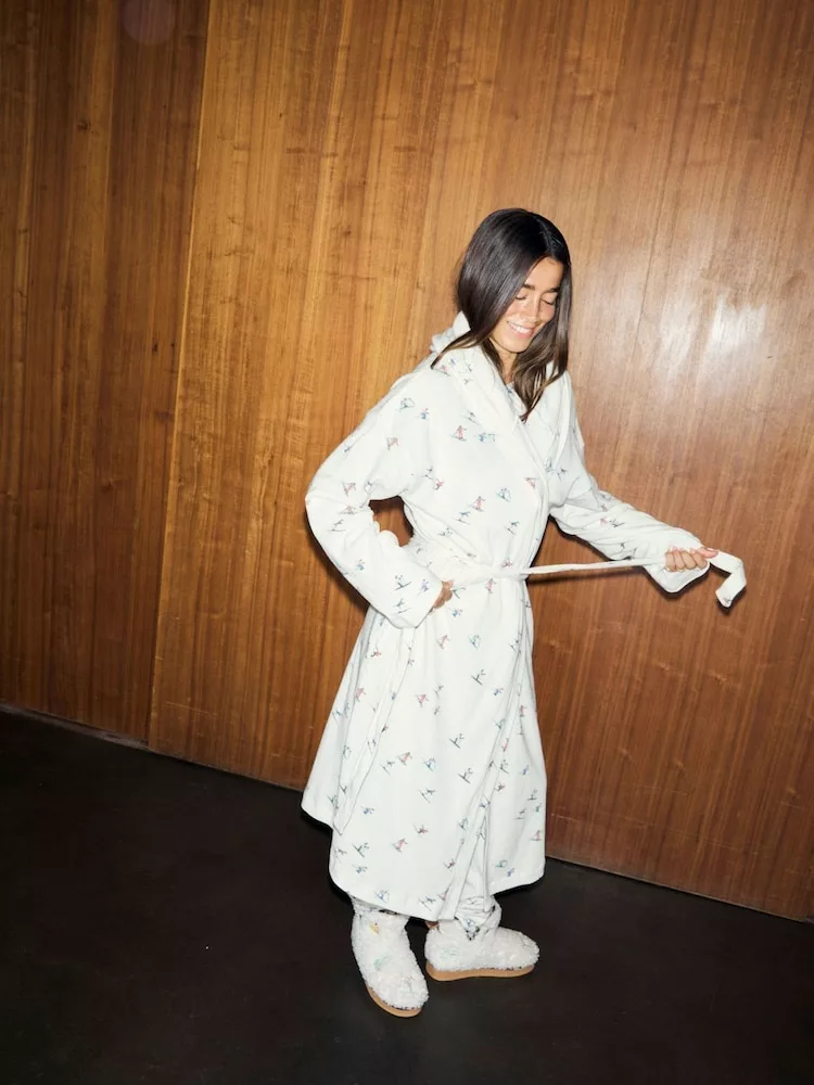 Ski print waffle robe
